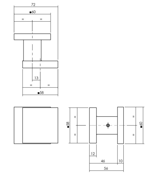 Voordeurknop vierkant verkropt op achterplaat met éénzijdige montage Aluminium F1