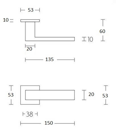 Deurkruk Basis Rechthoek op geveerd rozet Mat RVS