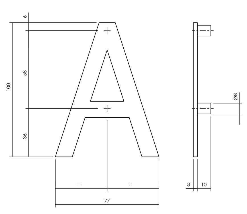 Huisletter A 100 mm rvs zwart