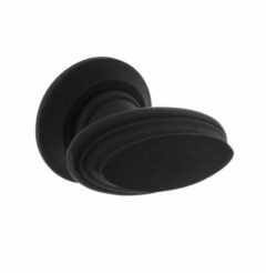 Knopkruk met freesrand en ronde rozet beukenhout zwart