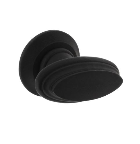 Knopkruk met freesrand en ronde rozet beukenhout zwart