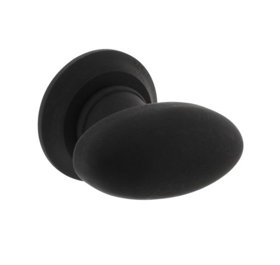 Knopkruk ovaal glad met ronde rozet beukenhout zwart