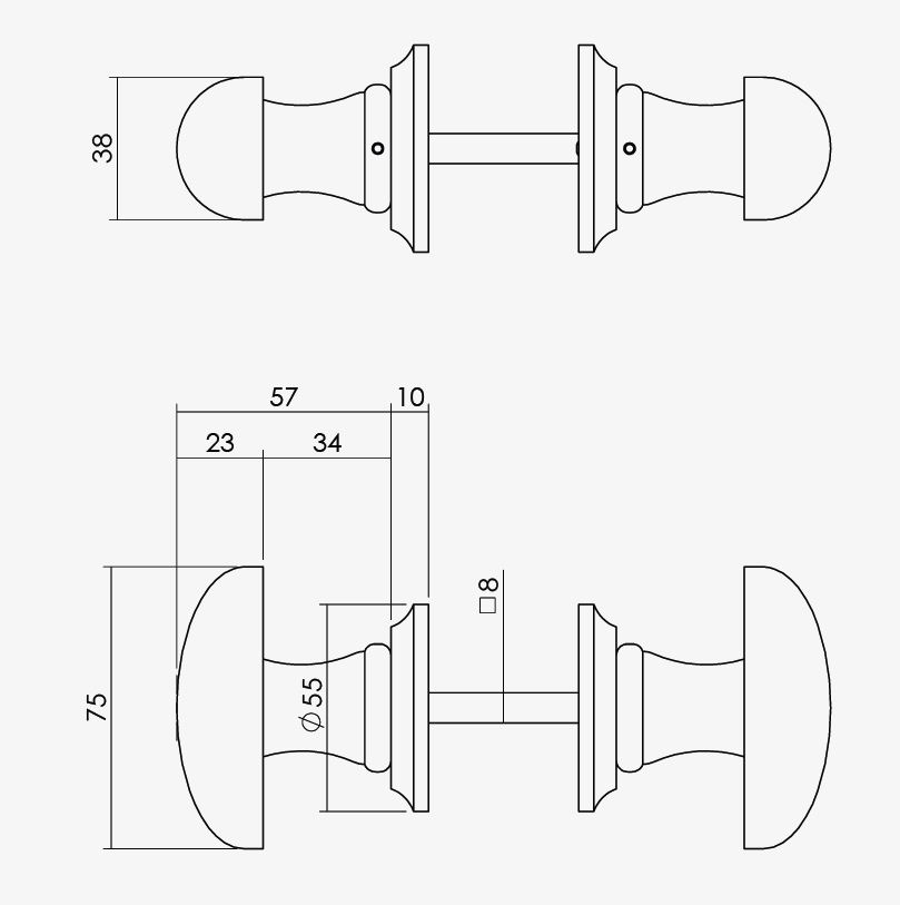 Knopkruk ovaal glad met ronde rozet beukenhout zwart