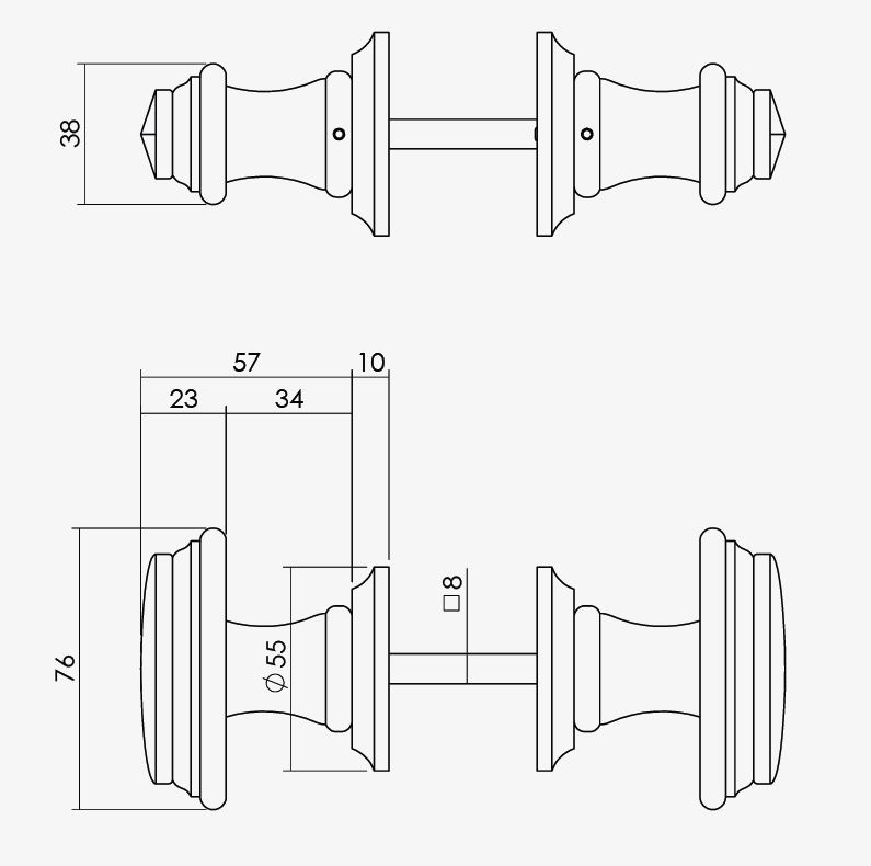 Knopkruk met freesrand en ronde rozet beukenhout