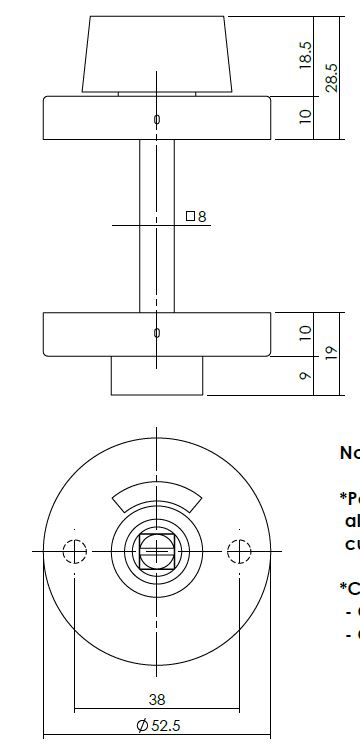 WC-sluiting 8 mm verdekt ø52x10mm Met stiftbediening RVS