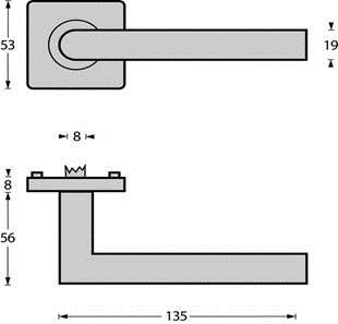 Deurkruk Hoek 90° op vierkant dubbel geveerde rozet RVS