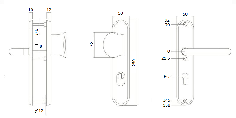 Veiligheidsbeslag PC72 met kerntrek beveiliging geveerd greep/kruk SKG3 rvs - Afbeelding 2