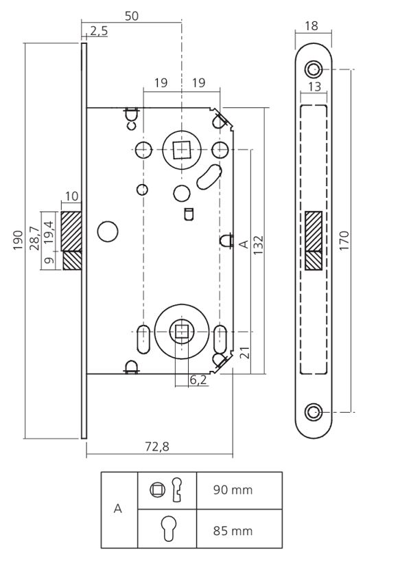 Magneet Cilinderslot PC85 Met Chroom gesatineerde Voorplaat