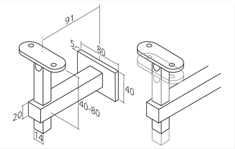 Verstelbare steun voor vierkant leuning