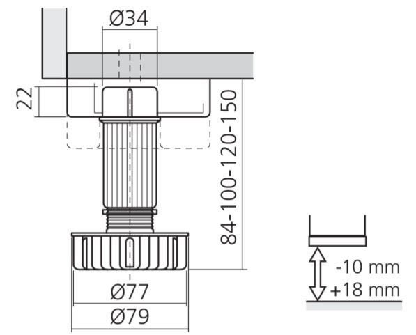 Verstelbare keukenpoot kunststof 84 mm