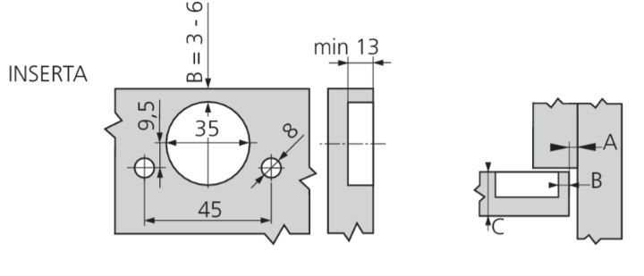 Keukenscharnier Blum opliggend INSERTA met soft-close demping Onyx Zwart
