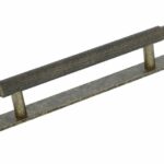 Greep Geribbeld Met Achterplaat 128 mm Messing Antiek