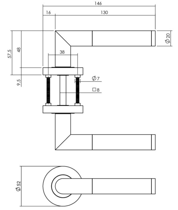 Gatdeel Links Deurkruk Bastian op ronde rozet Antraciet Grijs
