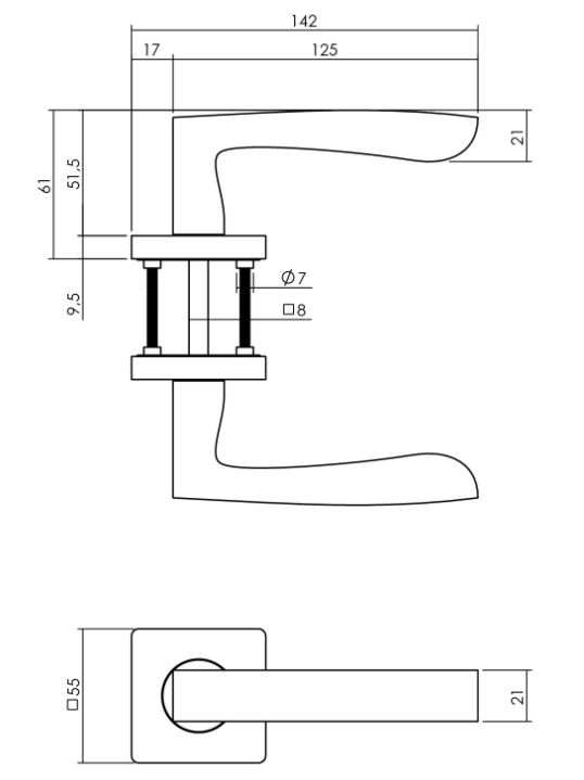 Gatdeel Rechts Deurkruk Minos Op Vierkant Rozet Antraciet Grijs