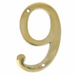 Huisnummer 9 Messing Ongelakt 100 mm