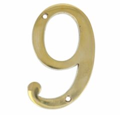Huisnummer 9 Messing Ongelakt 100 mm