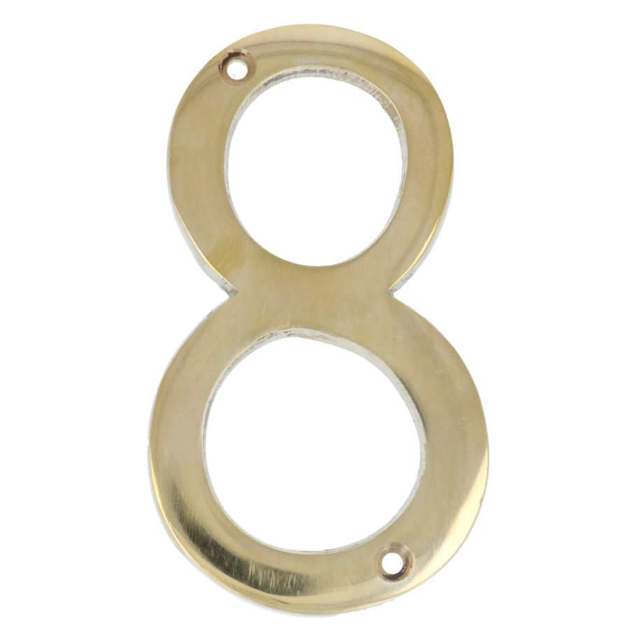 Huisnummer 8 Messing Ongelakt 100 mm