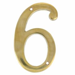 Huisnummer 6 Messing Ongelakt 100 mm