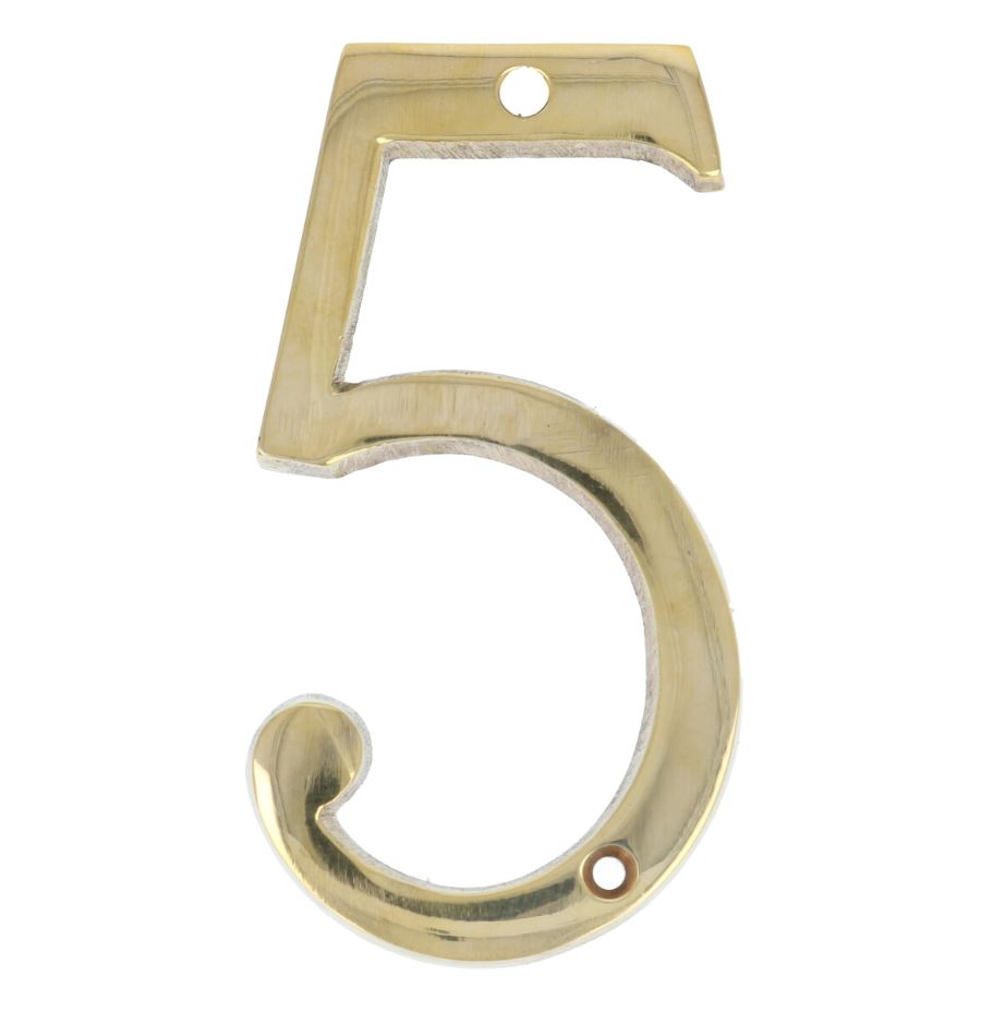Huisnummer 5 Messing Ongelakt 100 mm