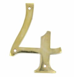 Huisnummer 4 Messing Ongelakt 100 mm