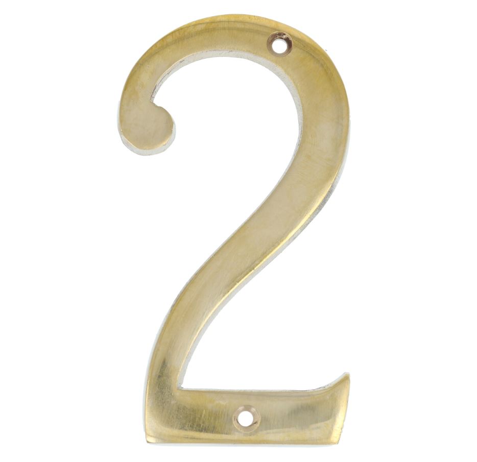 Huisnummer 2 Messing Ongelakt 100 mm