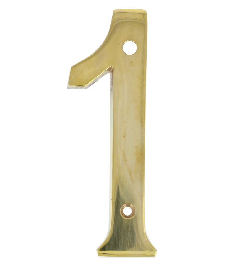 Huisnummer 1 Messing Ongelakt 100 mm