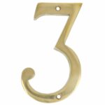 Huisnummer 3 Messing Ongelakt 100 mm