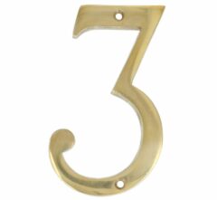 Huisnummer 3 Messing Ongelakt 100 mm