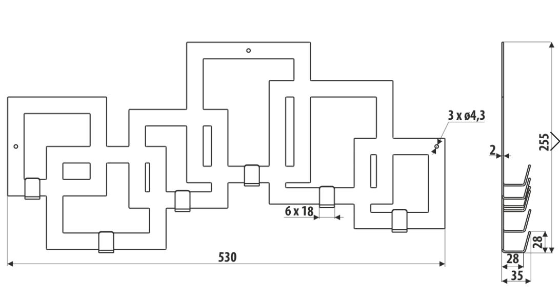 Garderoberek 530x255 mm 6 haken zwart