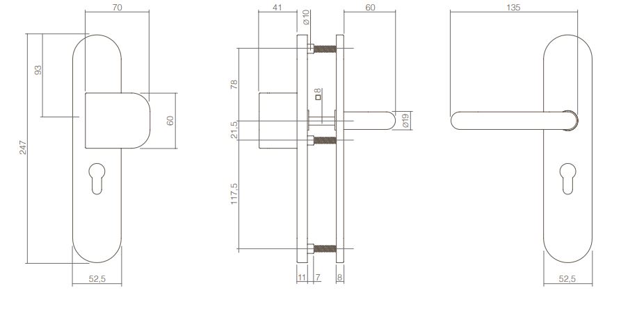 Veiligheidsbeslag PC72 3850 greep/kruk SKG*** RVS