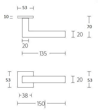 Deurkruk Basis Vierkant op geveerd rozet PVD Mat Goud