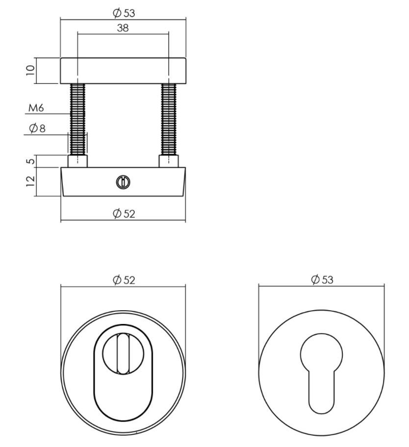 Olivari veiligheidsrozet SKG*** met kerntrekbeveiliging massief rond RVS mat titaan PVD