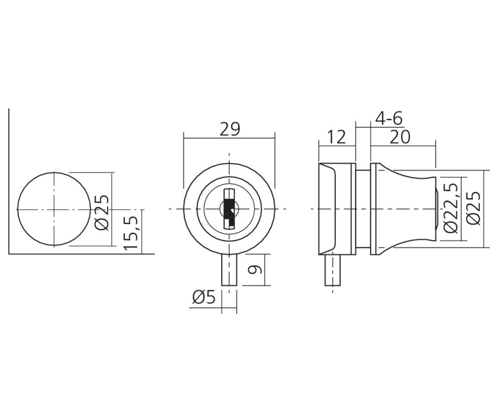 HUWIL LOCKS Glasslot met pin Nikkel Mat Gelijksluitend
