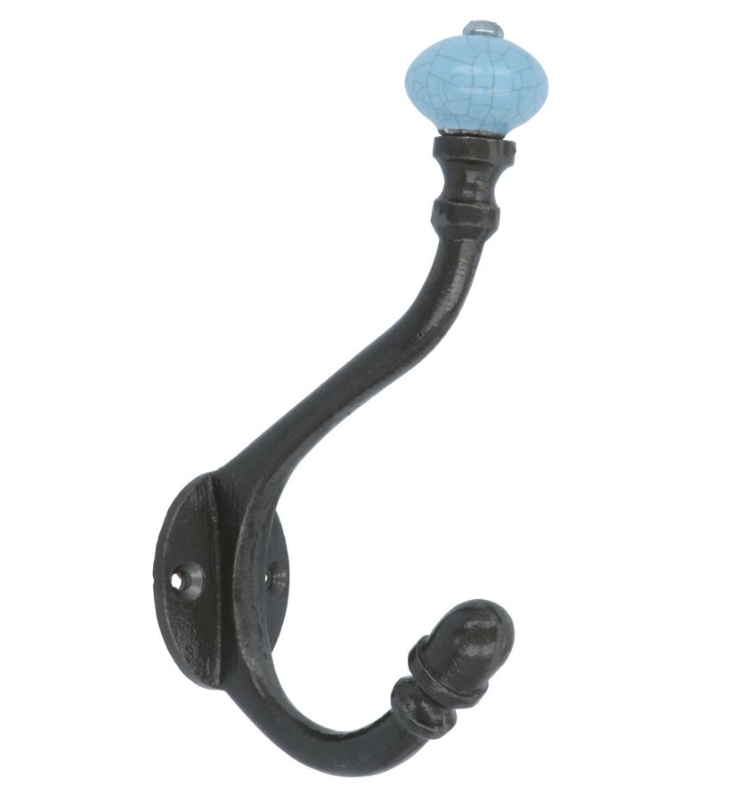 Kapstokhaak IJzer blank met blauwe knop