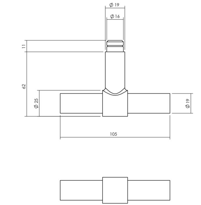 Set kruk-espagnolet rechts T-recht incl stangenset 2x 1245mm rvs zwart