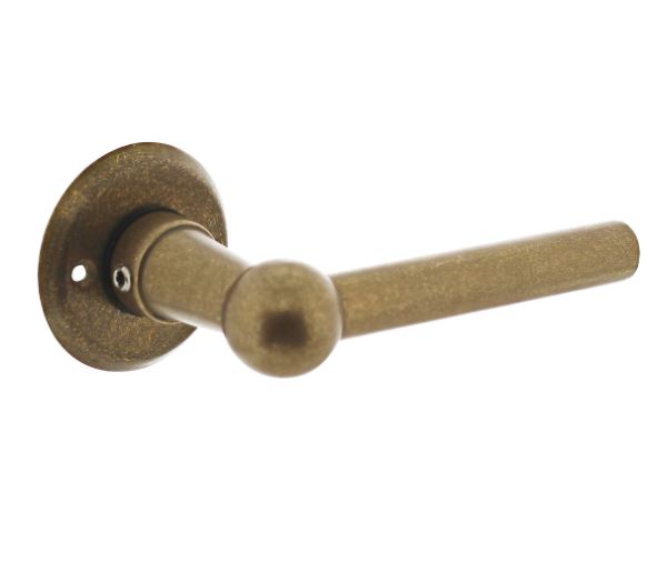 Deurkruk L/L bol met rozet ø50x5mm messing getrommeld