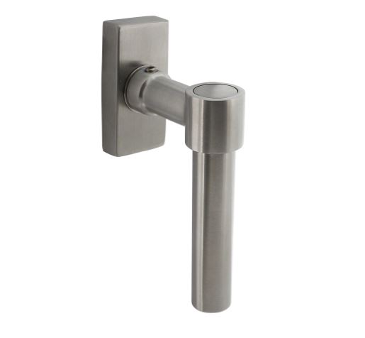 Raamkruk L-vorm recht op stalen rechthoekige rozet rvs