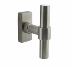 Raamkruk T-vorm recht op stalen rechthoekige rozet rvs