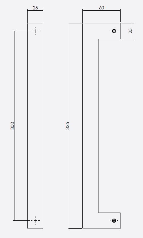 Set Deurgrepen vierkant 325x60x25mm HoH 300mm rvs mat zwart