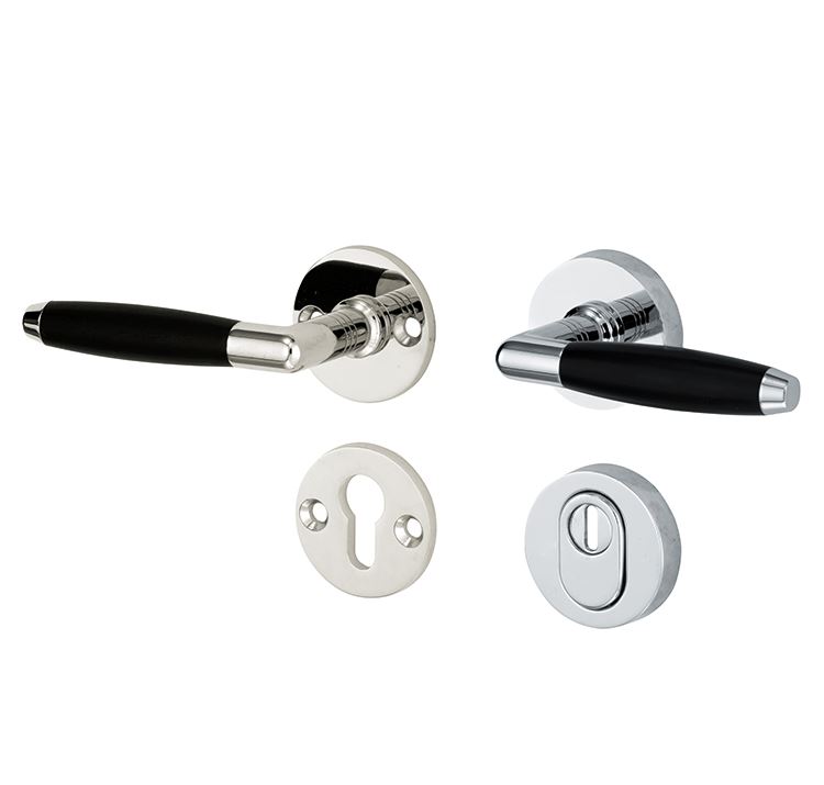 SKG3 kruk/kruk op rozet Ton Links + kerntrekbeveiliging glans nikkel/glans chroom