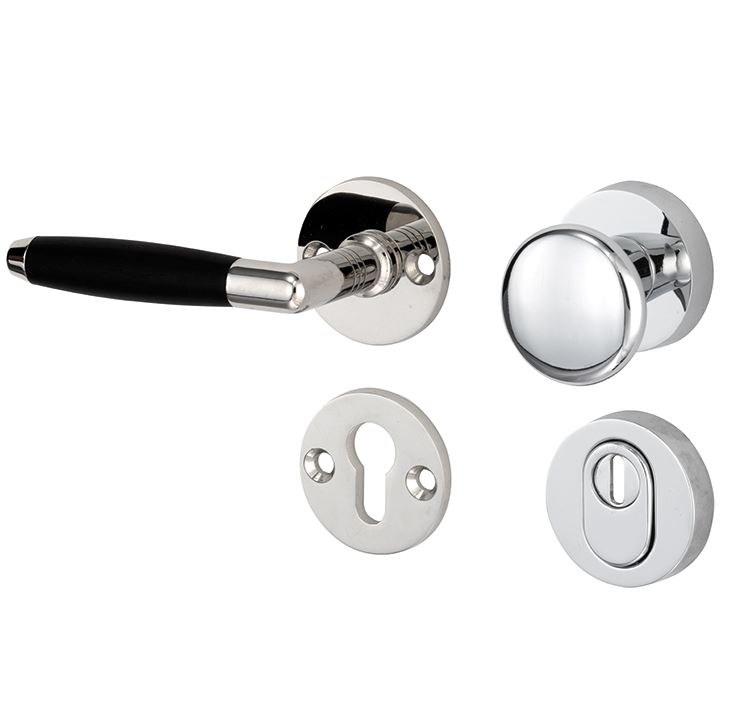 SKG3 knop/kruk op rozet Ton Links + kerntrekbeveiliging glans nikkel/glans chroom