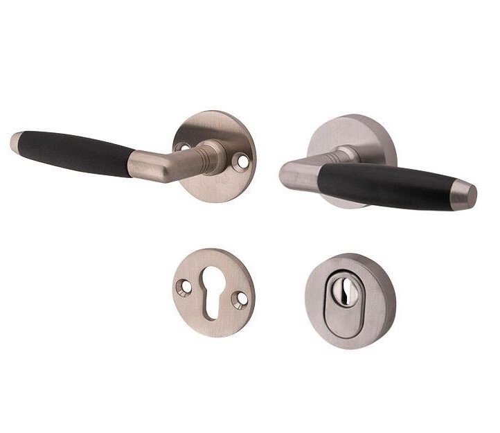 SKG3 kruk/kruk op rozet Ton Links + kerntrekbeveiliging mat nikkel/mat nikkel PVD