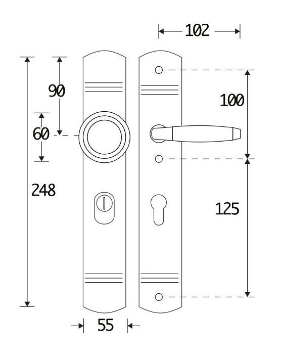 SKG3 PC72 Knop/kruk op schild Ton Rechts + kerntrekbeveiliging mat nikkel/mat nikkel PVD