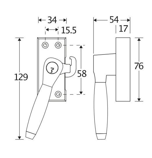 SKG Raamsluiting Met Sluitplaat Rechts Ton ebben mat nikkel ongelakt