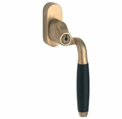 SKG2 Draaikiepgarnituur afsluitbaar Ton ebben/Smal Rechts messing antiek