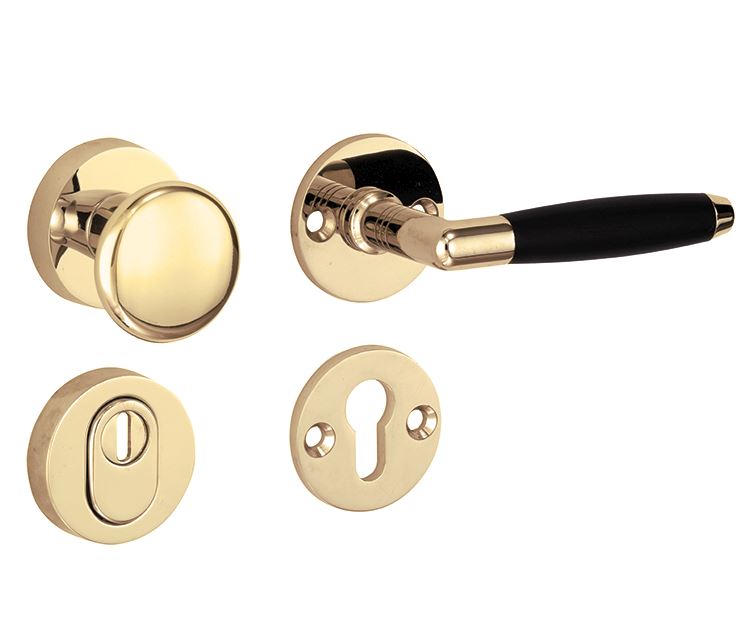 SKG3 knop/kruk op rozet Ton Rechts + kerntrekbeveiliging messing gelakt/messing PVD