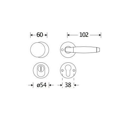 SKG3 knop/kruk op rozet Ton Links + kerntrekbeveiliging messing gelakt/messing PVD