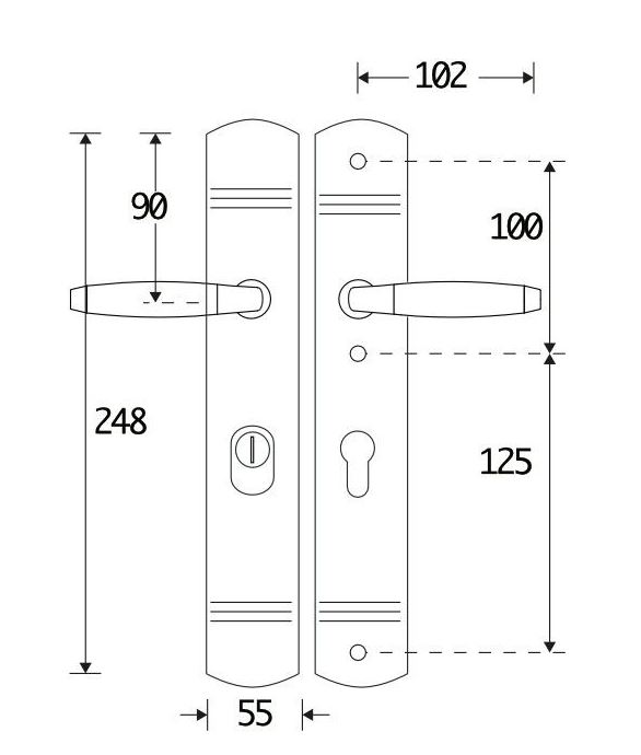 SKG3 PC72 kruk/kruk op schild Ton Rechts + kerntrekbeveiliging messing gelakt/messing PVD