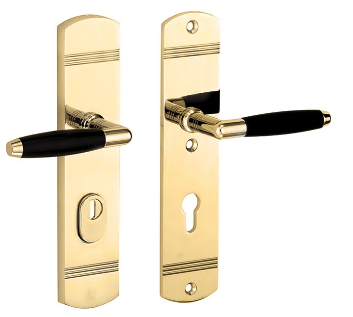 SKG3 PC72 kruk/kruk op schild Ton Rechts + kerntrekbeveiliging messing gelakt/messing PVD