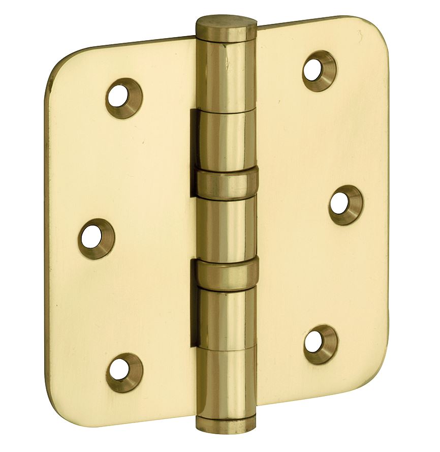 Kogellagerscharnier 76x76 ronde hoek vlak messing gelakt